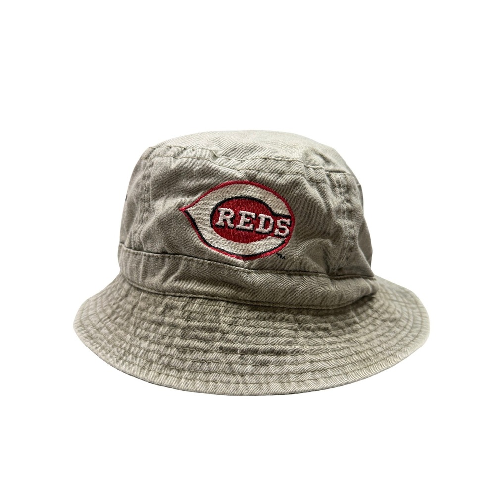 MLB Cincinnati Reds Bucket Hat Mens Khaki Tan Embroidered Logo OSFM